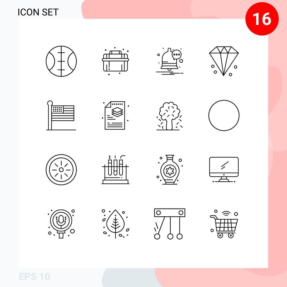 pacote de 16 sinais e símbolos de contornos modernos para mídia impressa na web, como elementos criativos de design de vetores editáveis de joias de estados de notificação unidos criativos