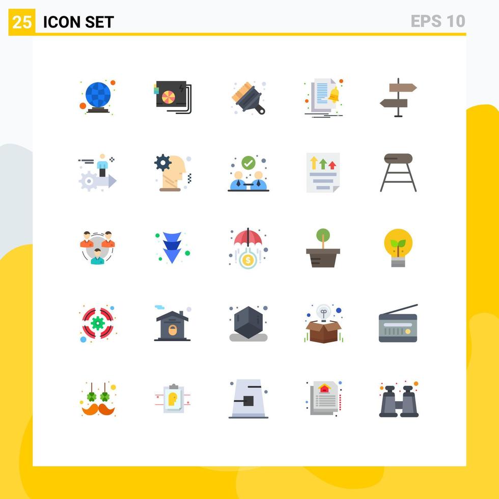 pacote de 25 sinais e símbolos modernos de cores planas para mídia de impressão na web, como arquivo de fornecimento de notificação de seta, pincel editável, elementos de design vetorial vetor