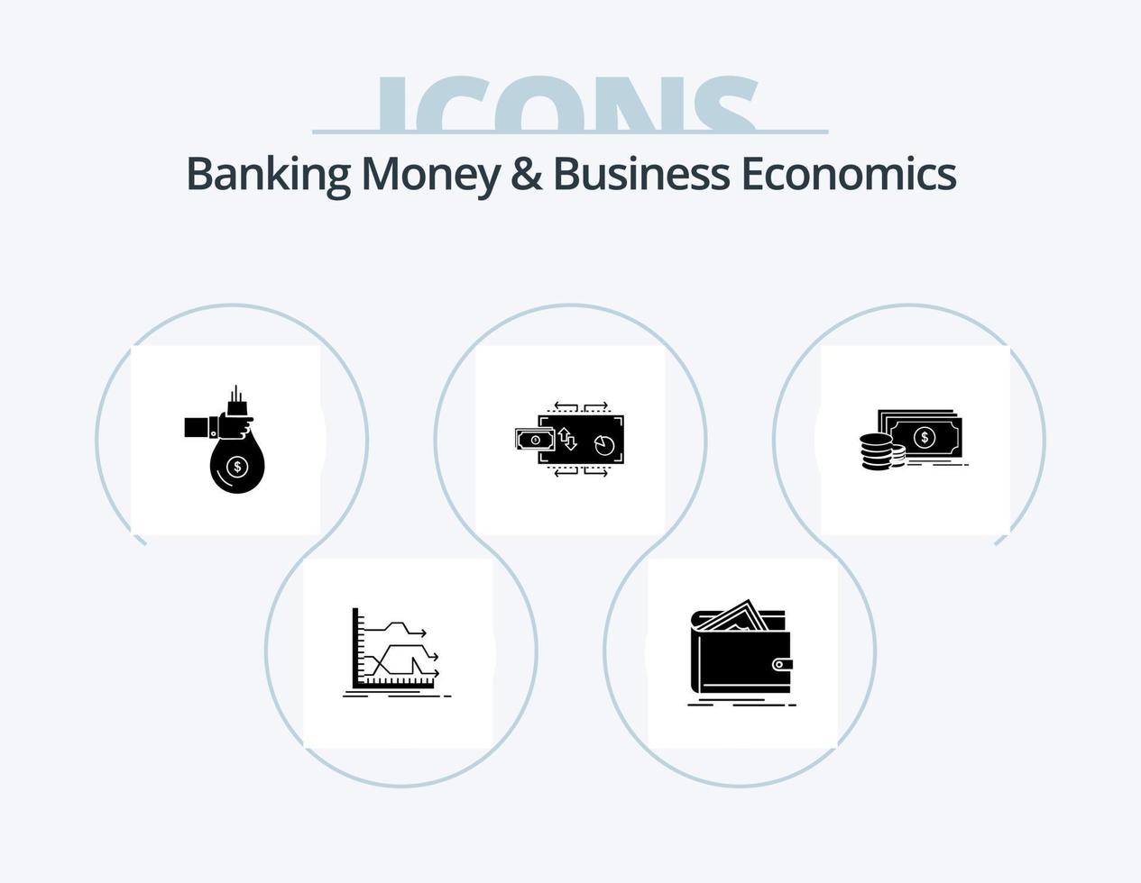 dinheiro bancário e ícone de glifo de economia de negócios pack 5 design de ícone. fluxo. oferecer. pessoal. dinheiro. dar vetor
