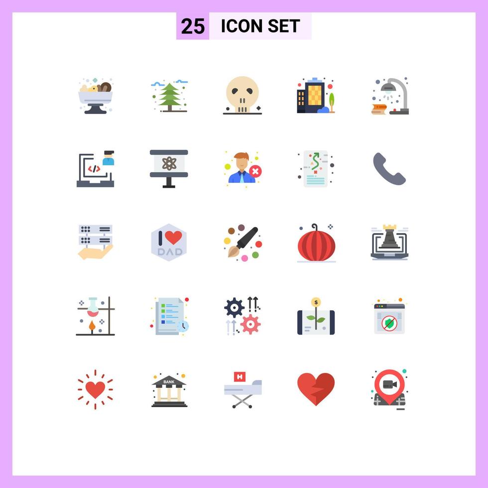 Pacote de cores planas de 25 interfaces de usuário de sinais e símbolos modernos de elementos de design de vetor editável de empresa de livro de cabeça de lâmpada de revisão