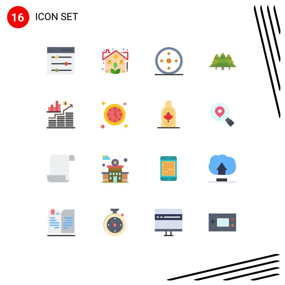 conjunto de cores planas de interface móvel de 16 pictogramas de foco de árvore de negócios selva floresta pacote editável de elementos de design de vetores criativos