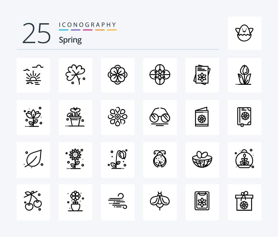 primavera pacote de ícones de 25 linhas, incluindo crescimento. natureza. sementes. flor. flora vetor