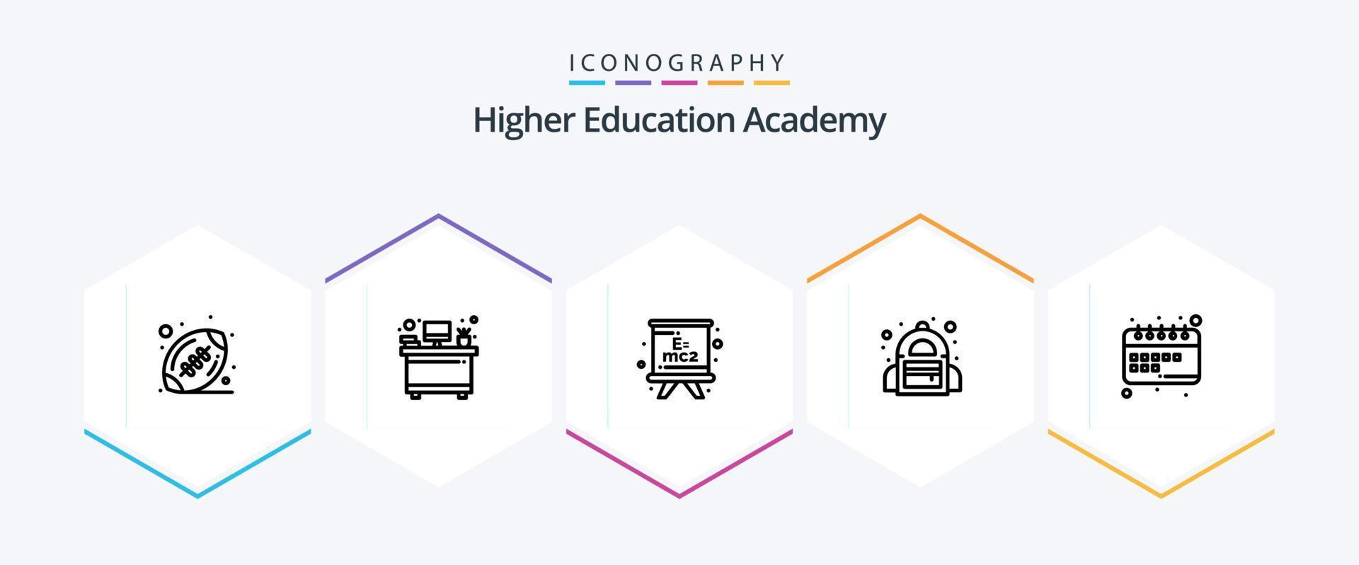 pacote de ícones de 25 linhas da academia, incluindo estudo. cronograma. placa. Aprendendo. aluna vetor