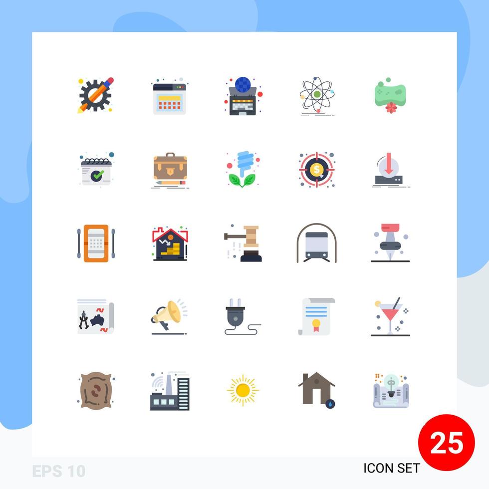 Conceito de 25 cores planas para sites móveis e aplicativos, beleza, física, globo, química, átomo, elementos de design vetorial editáveis vetor