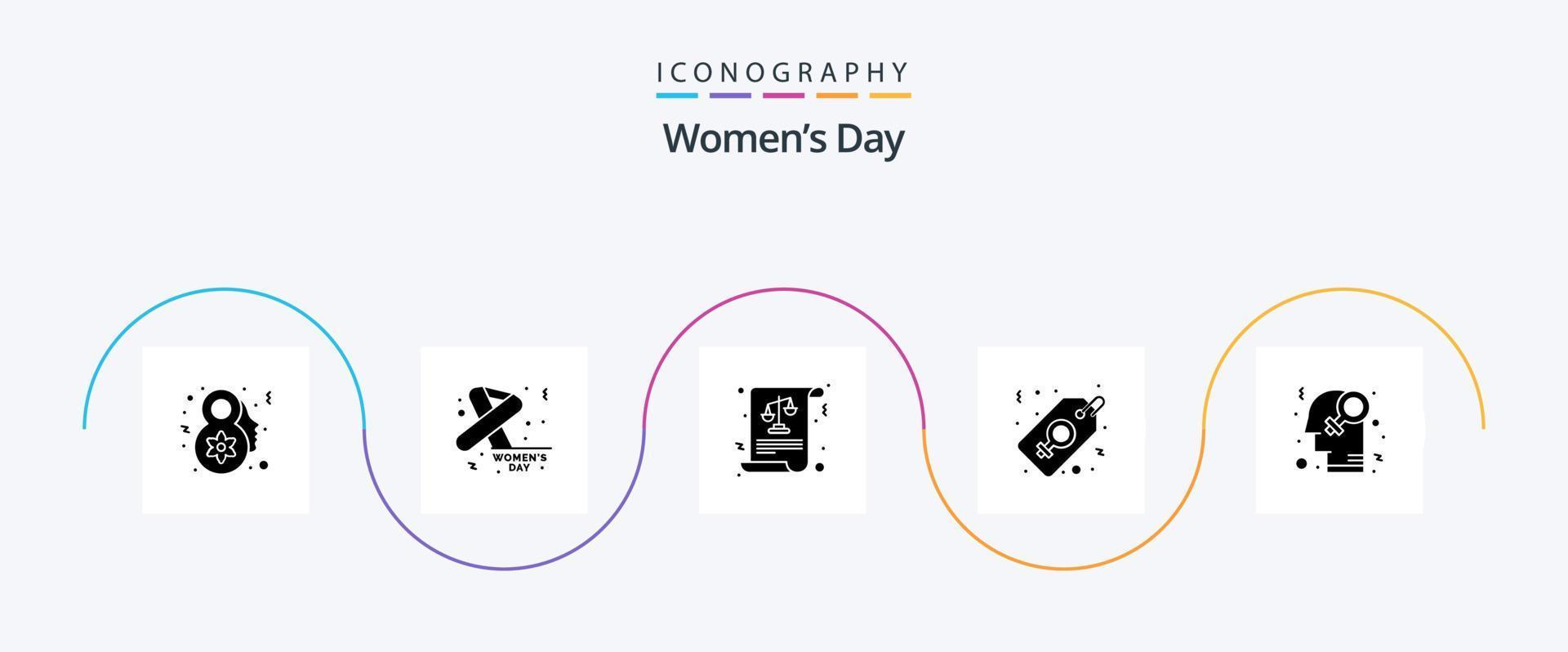 pacote de ícones do glifo 5 do dia das mulheres, incluindo gênero. as mulheres assinam. Saldo. marcação. rótulo vetor