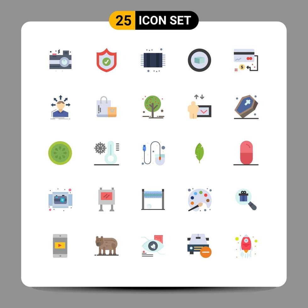 Pacote de cores planas de 25 interfaces de usuário de sinais e símbolos modernos de banheiro de negócios de crédito, conjunto de elementos básicos de design de vetores editáveis