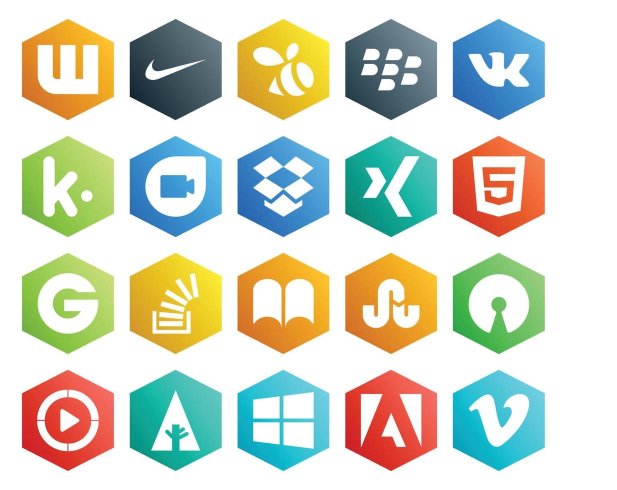 20 pacotes de ícones de mídia social, incluindo ibooks de código aberto xing, questão de estouro vetor