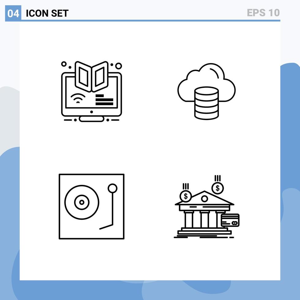 pacote de linha vetorial editável de 4 cores planas de linha preenchida simples de elearning dólar webinar nuvem dj elementos de design vetorial editável vetor