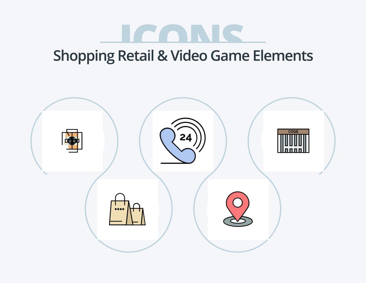 shoping varejo e elementos de videogame linha cheia de ícone pack 5 design de ícone. Shopping. globo. Shopping. mundo. varejo vetor