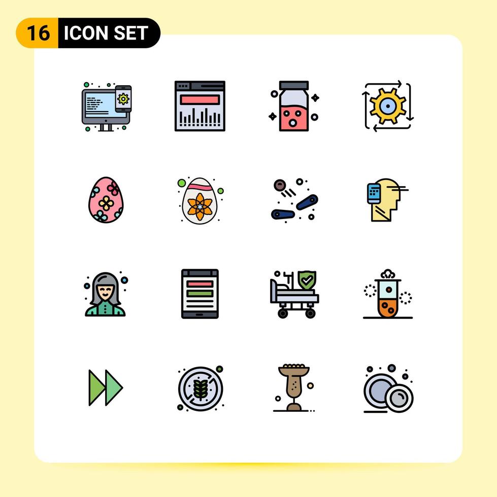 16 sinais de linha cheia de cores planas universais símbolos de automação de fluxo de saúde de operação de páscoa elementos de design de vetores criativos editáveis