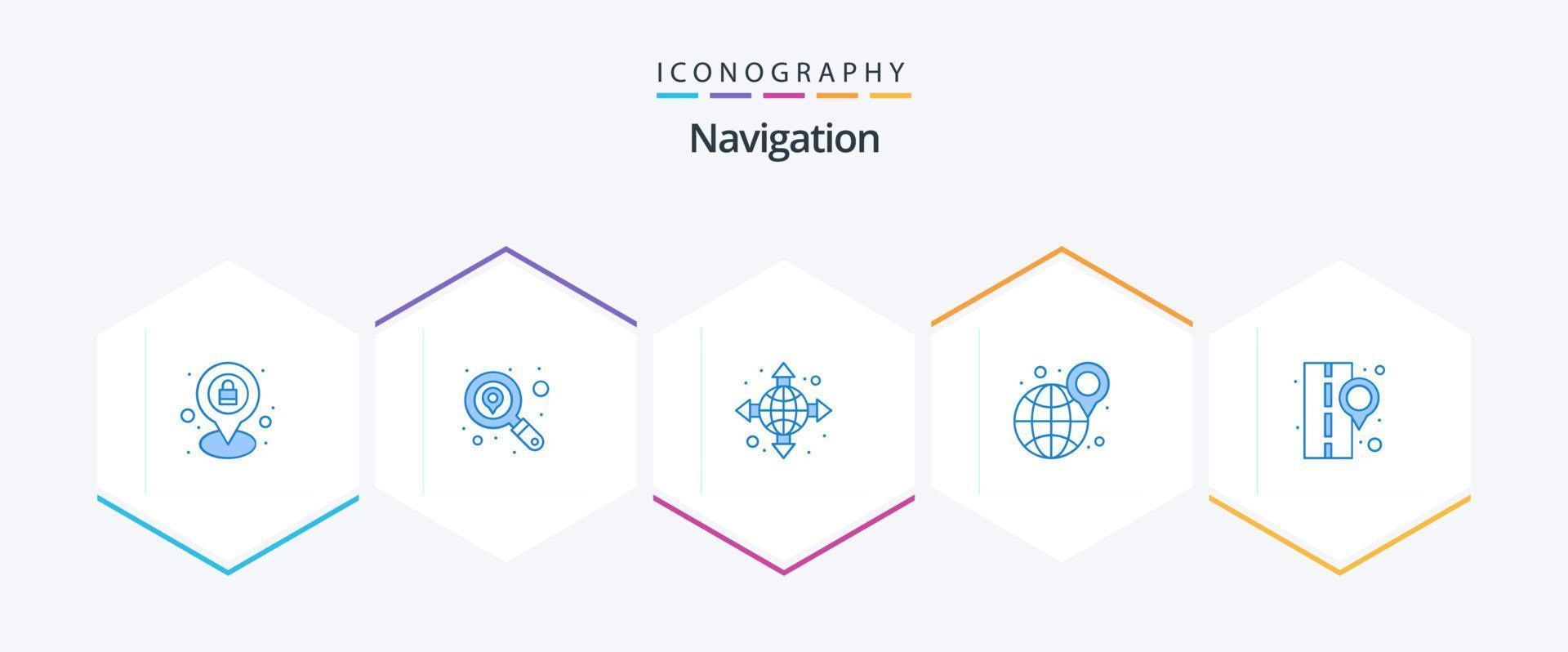 pacote de ícones azul de navegação 25, incluindo . rua. globo. estrada. mapa vetor