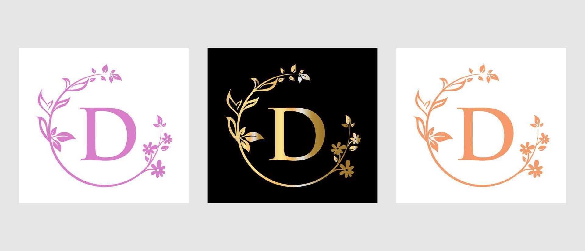 logotipo de beleza letra d para decoração, flor, modelo de spa vetor