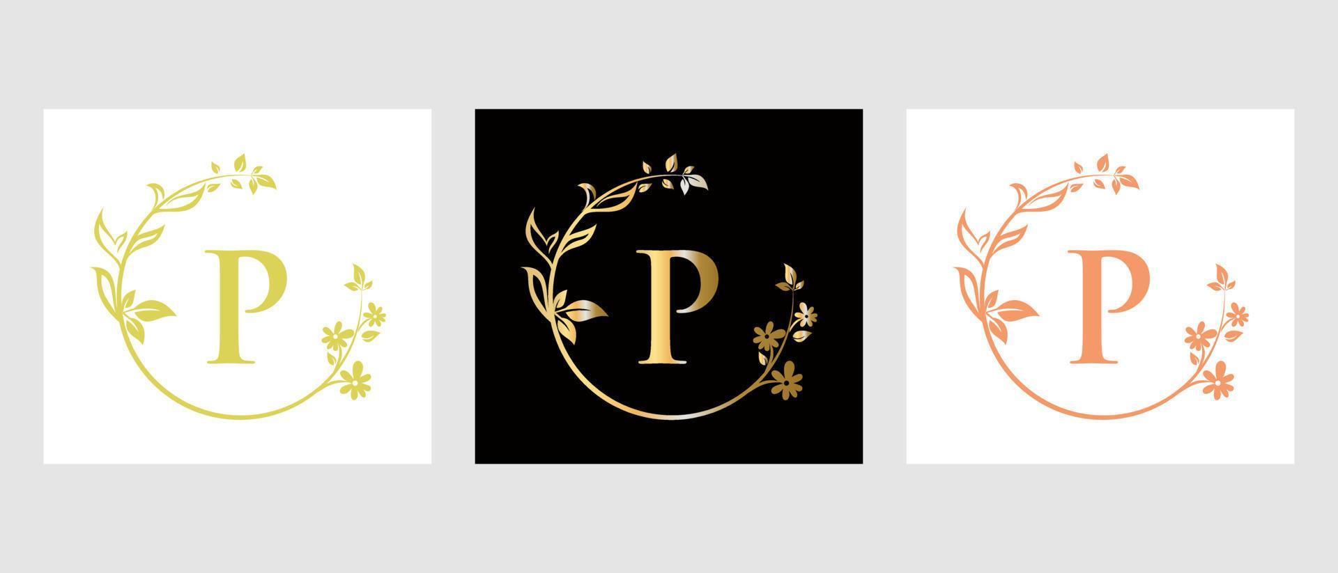 logotipo de beleza letra p para decoração, flor, modelo de spa vetor