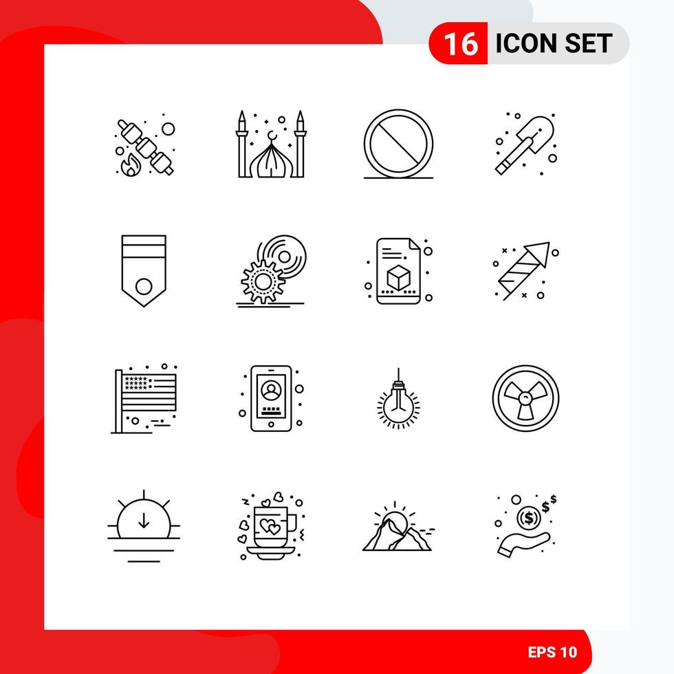 conjunto de 16 sinais de símbolos de ícones de interface do usuário modernos para distintivo pá eid bombeiro parar elementos de design de vetores editáveis