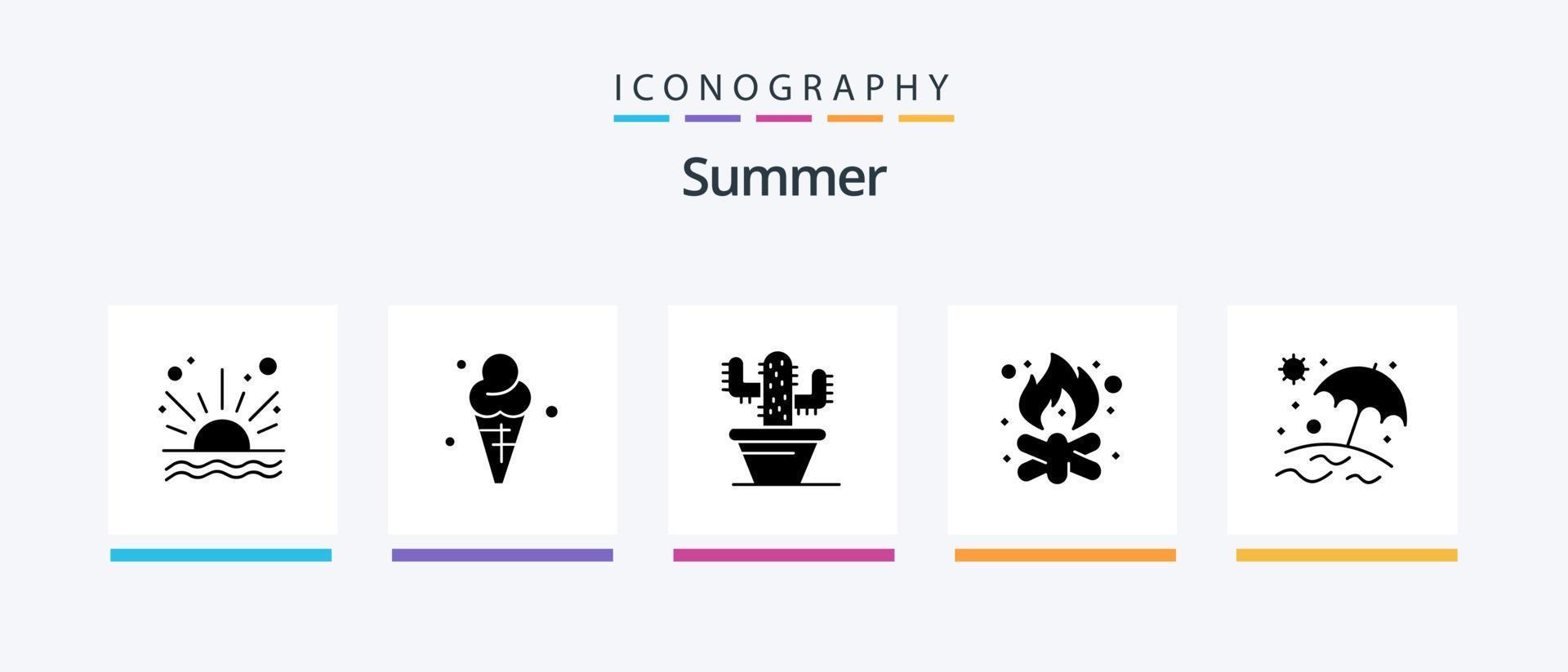 pacote de ícones de glifo de verão 5, incluindo guarda-chuva. fogo. cacto. fogueira. fogueira. design de ícones criativos vetor
