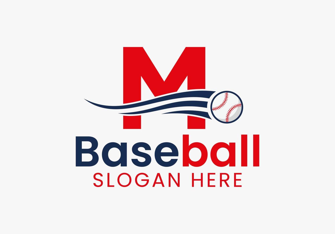 conceito de logotipo de beisebol letra m com modelo de ícone de beisebol em movimento vetor