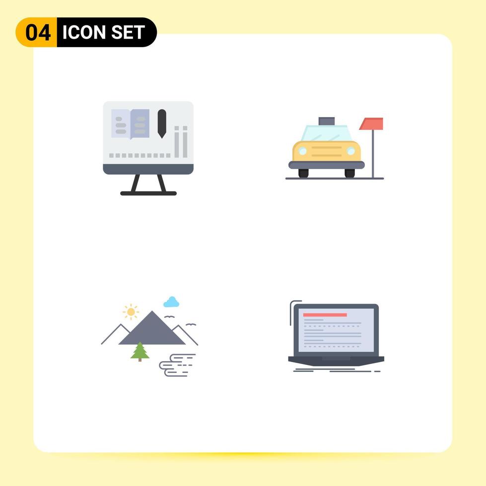 4 ícones planos universais assinam símbolos de elementos de design de vetores editáveis do serviço de carro ao ar livre do monitor