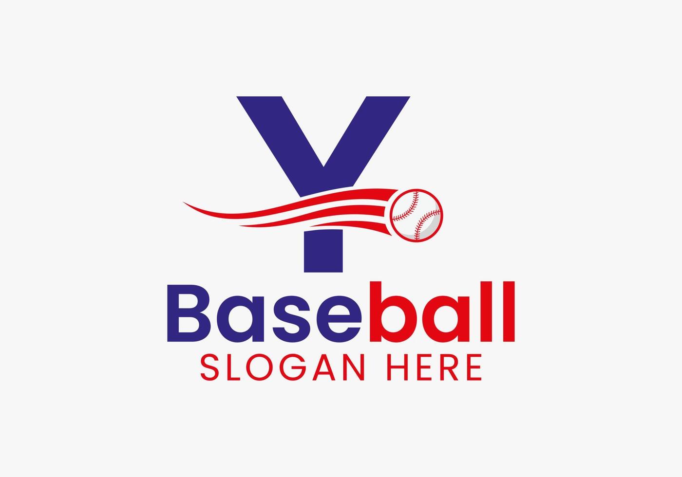 conceito de logotipo de beisebol letra y com modelo de ícone de beisebol em movimento vetor