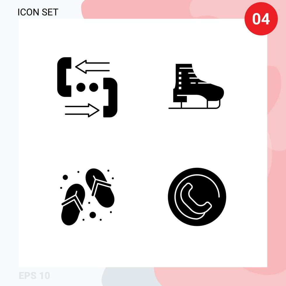 conjunto de glifos sólidos de interface móvel de 4 pictogramas de patinação de chamada ajudam sapatos de gelo editáveis elementos de design vetorial vetor