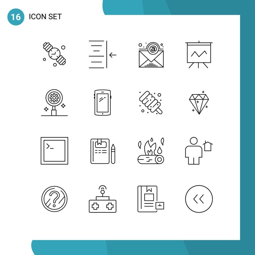 pacote de ícones vetoriais de estoque de 16 sinais e símbolos de linha para apresentação de pesquisa de newsletter de engrenagem de telefone elementos de design de vetores editáveis
