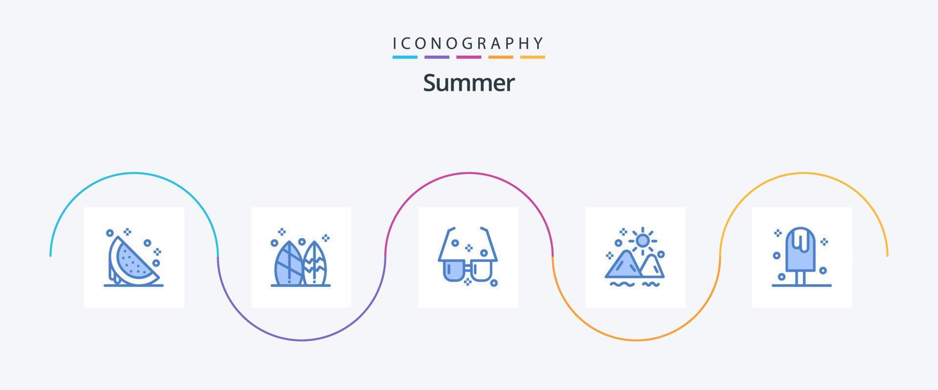 pacote de ícones de verão azul 5, incluindo ao ar livre. panorama. surf. oculos de sol. verão vetor