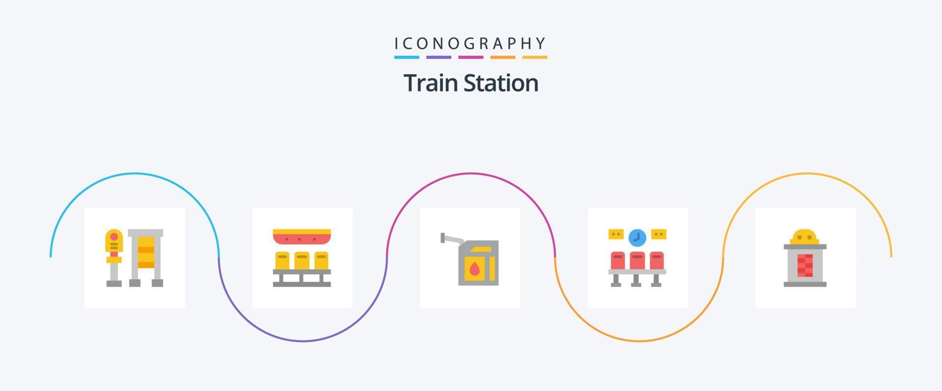 estação de trem flat 5 icon pack incluindo casa. relógio. carro. transporte. assentos vetor