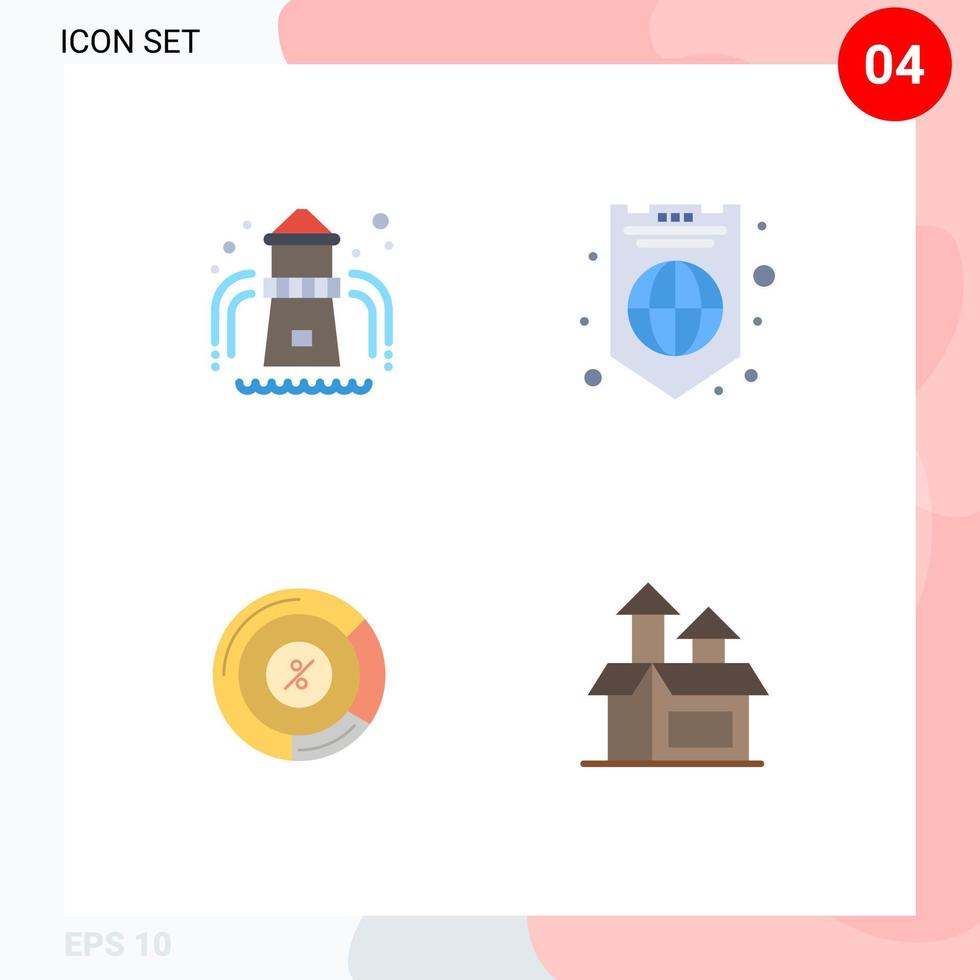 pacote de ícones planos de 4 símbolos universais de gráfico de slides de água gerenciamento de escudo global elementos de design de vetores editáveis