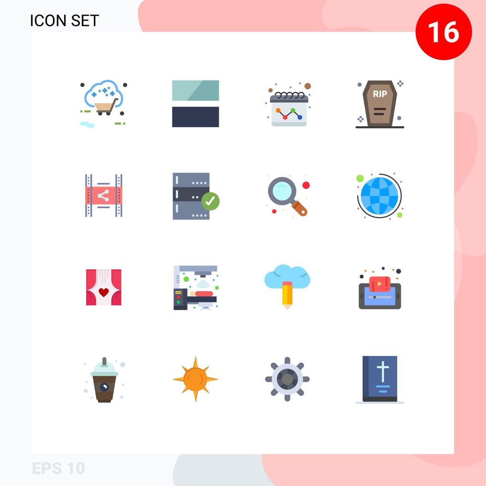 Pacote de cores planas de 16 interfaces de usuário de sinais e símbolos modernos de distribuição layout de funeral pacote editável de caixão de morte de elementos de design de vetores criativos