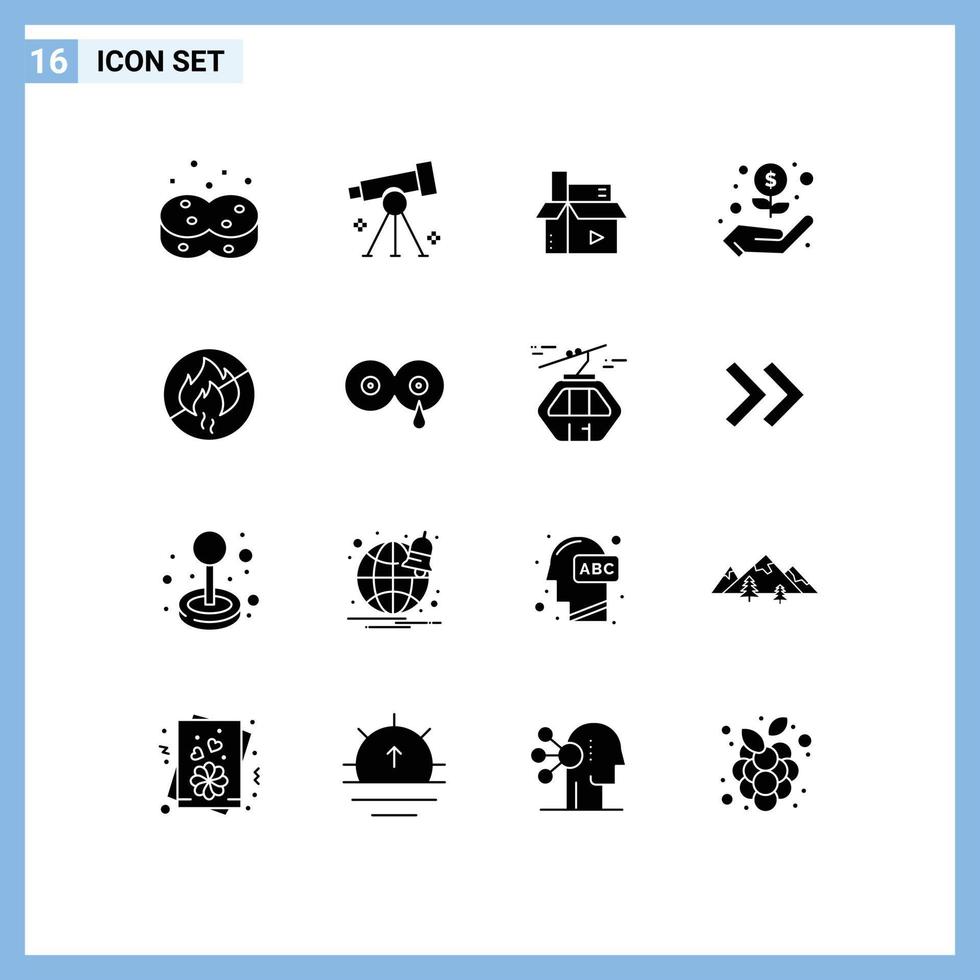 16 interface do usuário pacote de glifos sólidos de sinais e símbolos modernos de nenhum estudo de dólar de fogo elementos de design de vetores editáveis de mídia manual