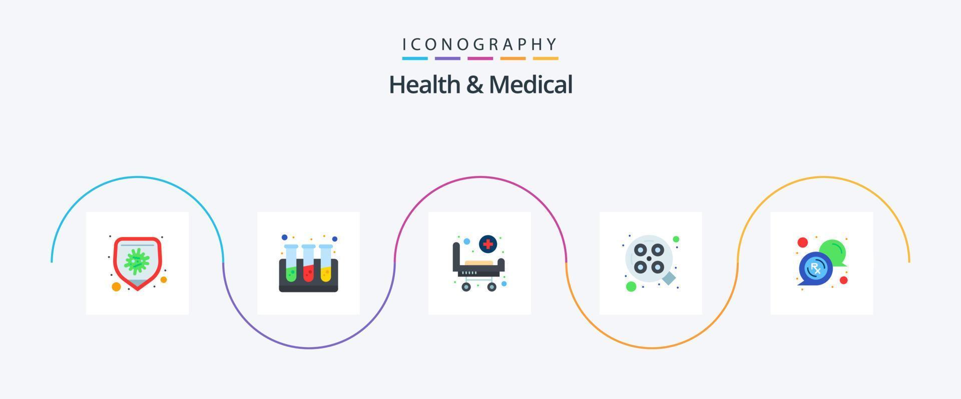saúde e pacote de ícones planos 5 médicos, incluindo mensagem. bolha. cama. cirúrgico. Operação vetor