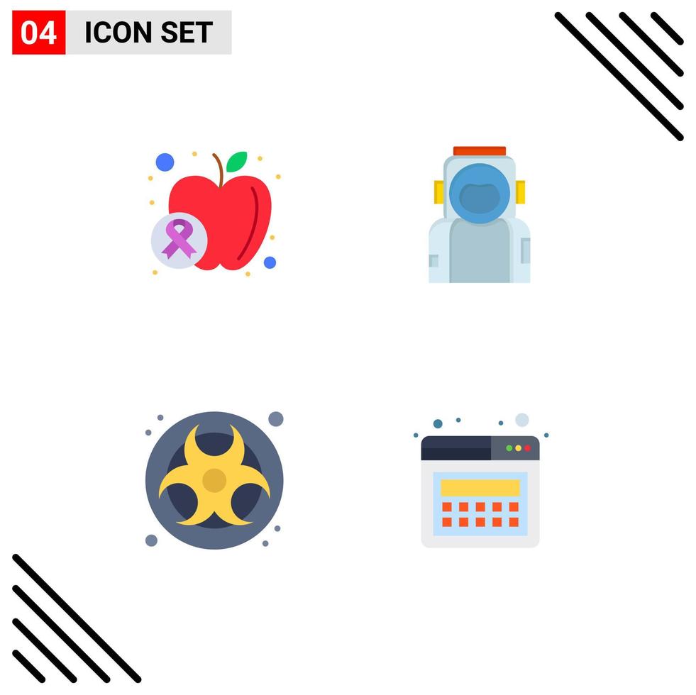 conjunto de 4 sinais de símbolos de ícones de interface do usuário modernos para elementos de design de vetores editáveis de poluição de astronauta de gás de maçã