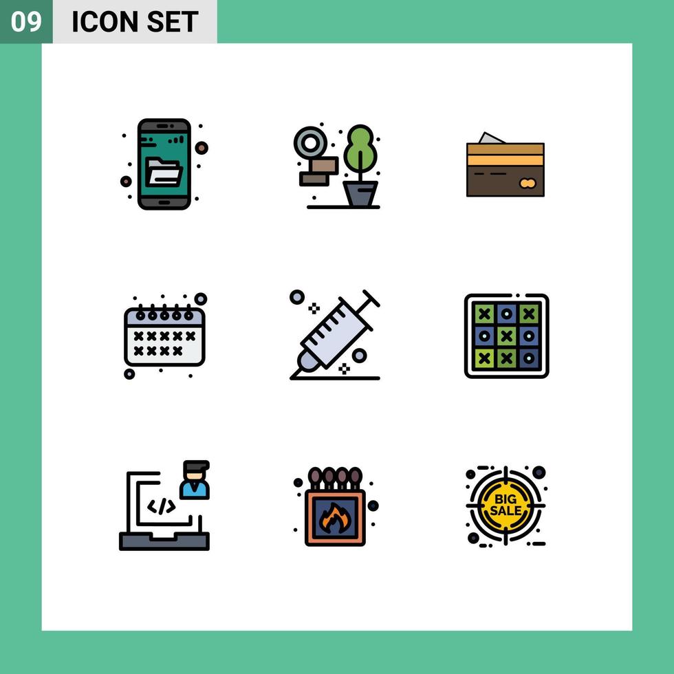 9 ícones criativos, sinais modernos e símbolos do calendário de volta às aulas, bancos, compras, finanças, elementos de design de vetores editáveis