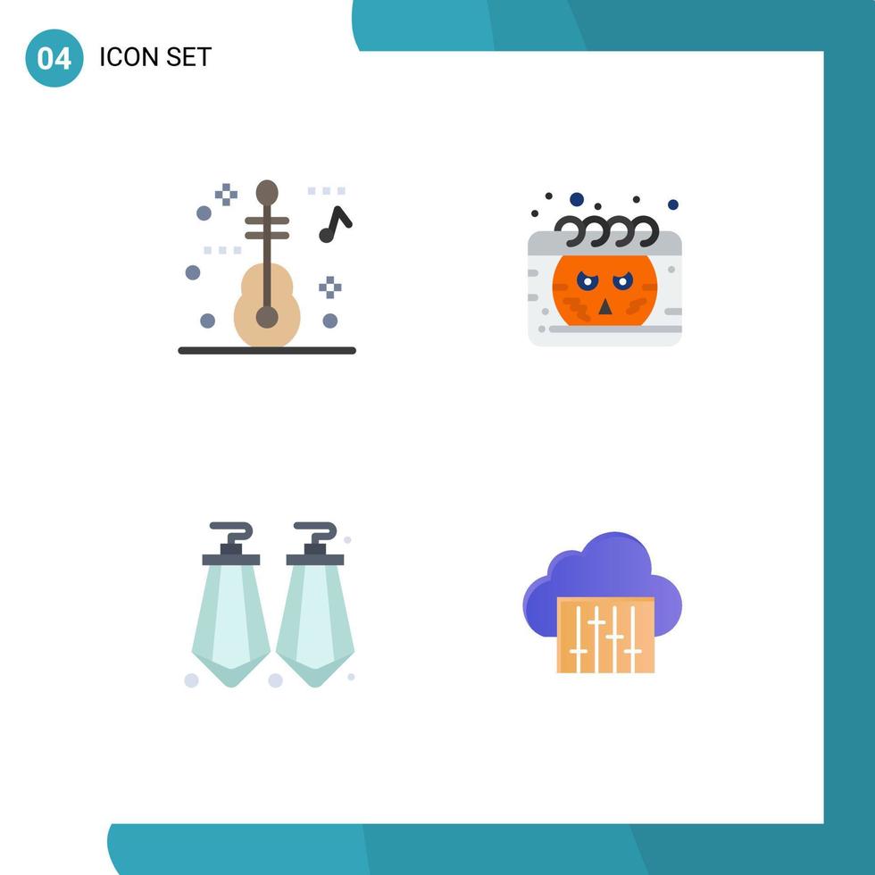 conjunto de pictogramas de 4 ícones planos simples de elementos de design de vetores editáveis de conexão de calendário de joia de guitarra