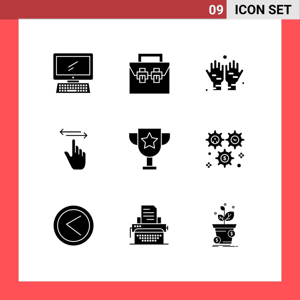 conjunto moderno de pictograma de 9 glifos sólidos de gestos materiais da mão direita rezando elementos de design vetorial editáveis vetor