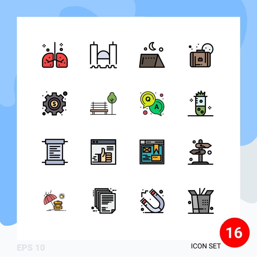 pacote de interface do usuário de 16 linhas básicas cheias de cores planas de elementos de design de vetores criativos editáveis de barraca industrial de verão de praia