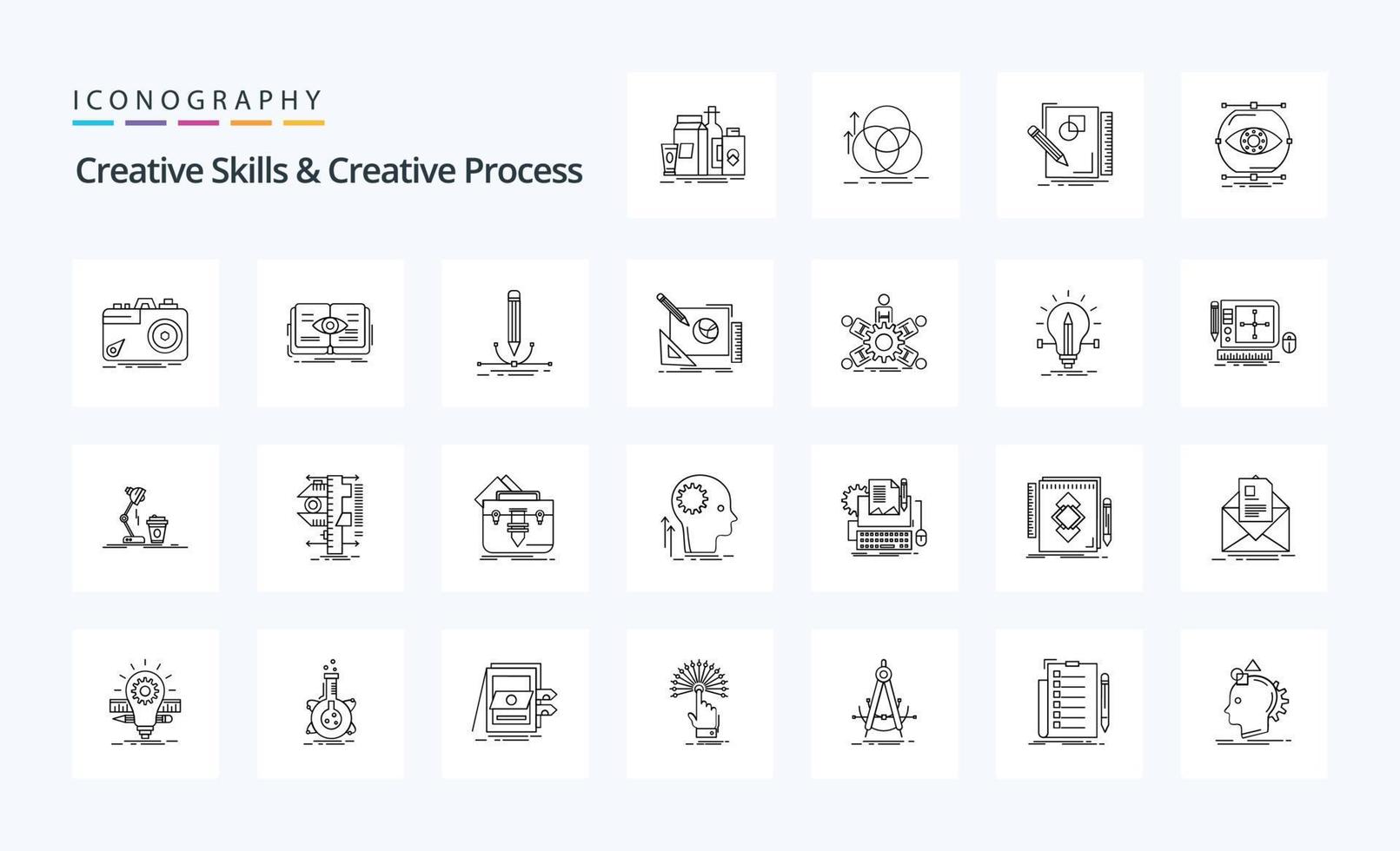 25 habilidades criativas e pacote de ícones de linha de processo criativo vetor