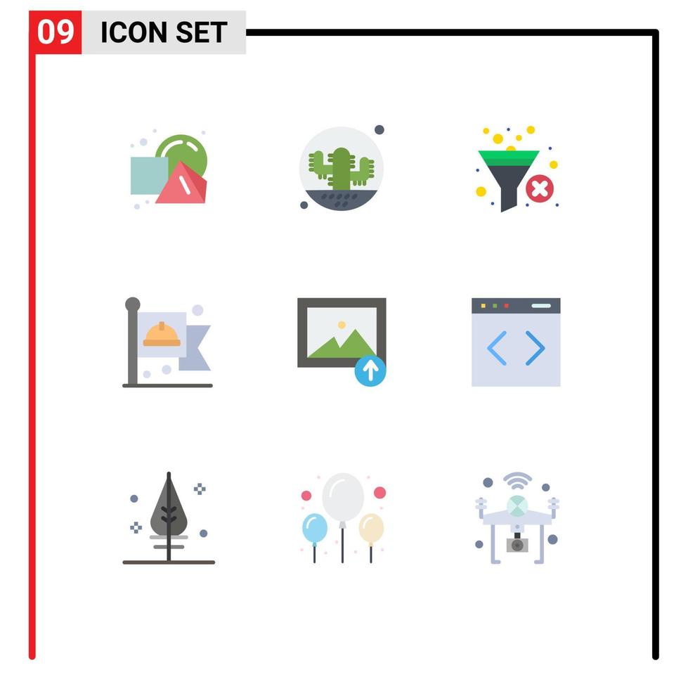 pacote de cores planas de 9 símbolos universais de elementos de design de vetores editáveis de filtro de bandeira de cactos de trabalho de imagem