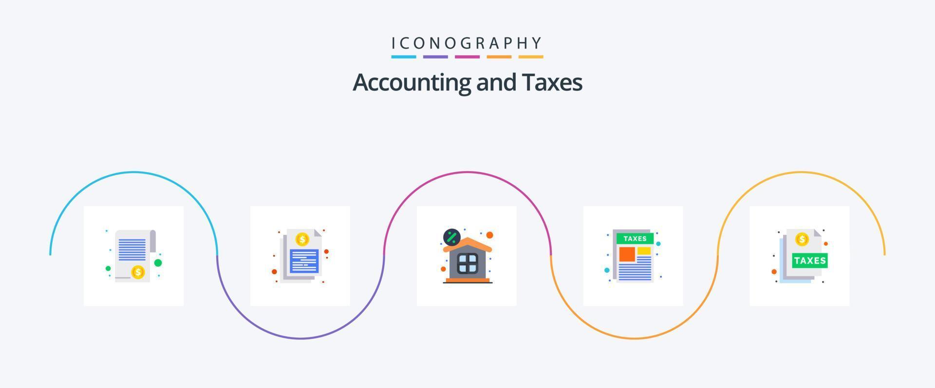 pacote de ícones plana 5 de impostos, incluindo impostos. página. financeiro. documento. dinheiro vetor