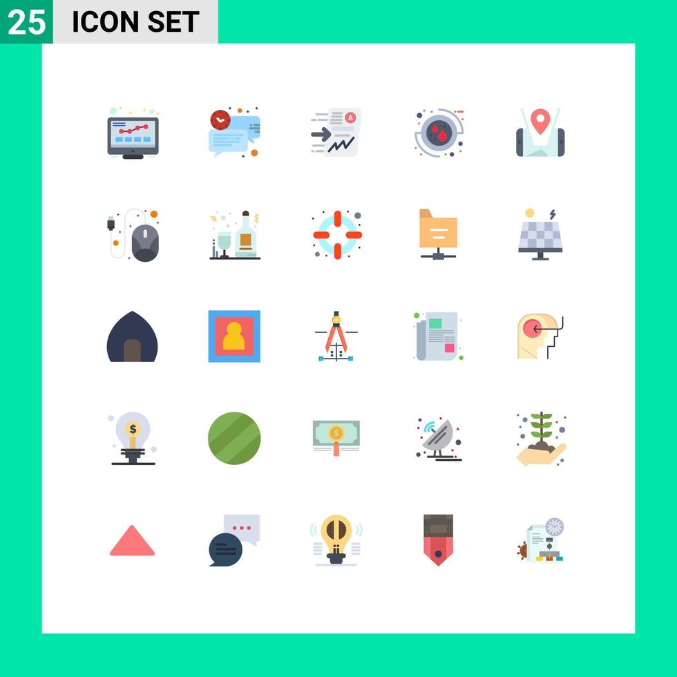 Pacote de cores planas de 25 interfaces de usuário de sinais e símbolos modernos de elementos de design de vetores editáveis de progresso de sangue de cuidados de saúde