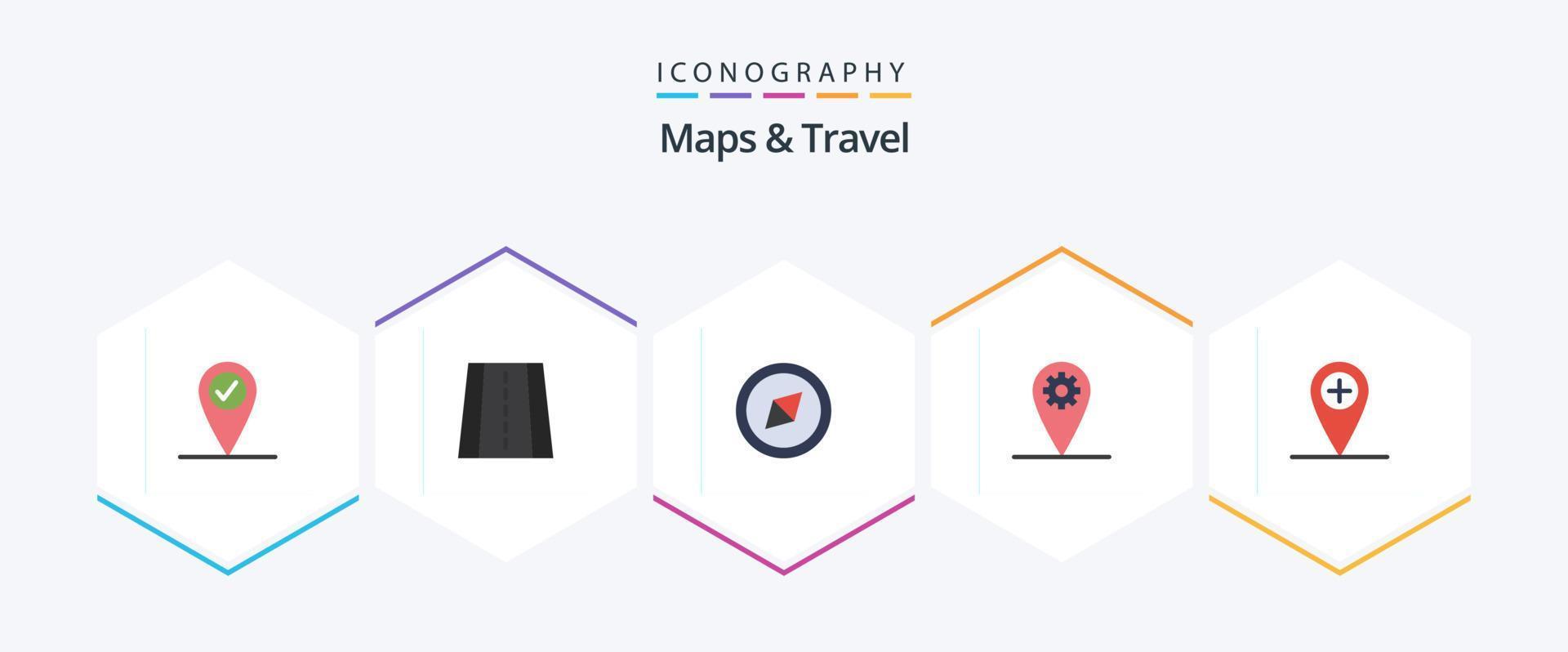 mapas e pacote de ícones planos de 25 viagens, incluindo . localização. vetor