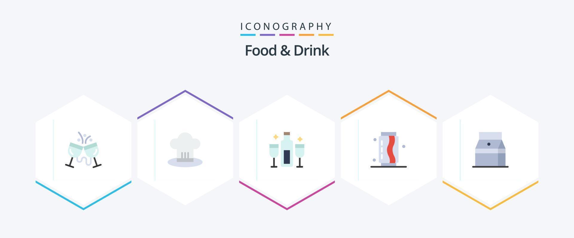comida e bebida 25 pacote de ícones planos, incluindo rápido. posso. cozinheiro. bebidas. celebração vetor