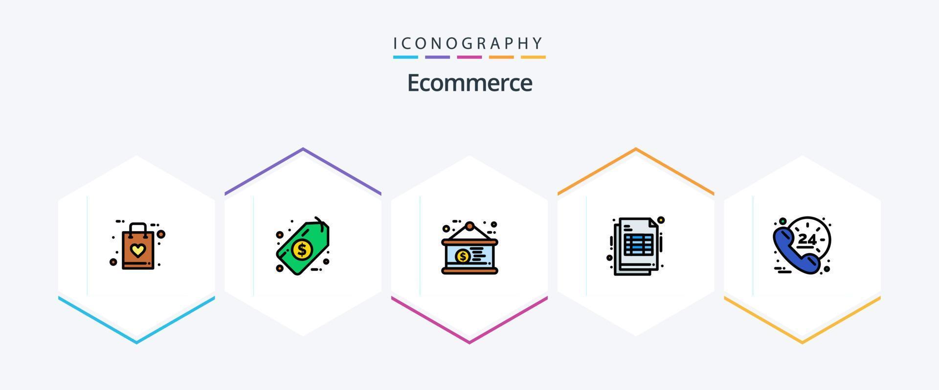 pacote de ícones de linha preenchida de comércio eletrônico 25, incluindo ajuda. horas. moeda. recibo. barato vetor