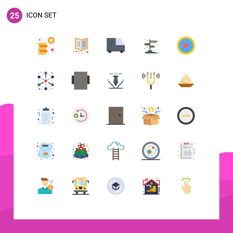 grupo de símbolos de ícone universal de 25 cores planas modernas de interface de usuário van localização de vídeo elementos de design de vetores editáveis