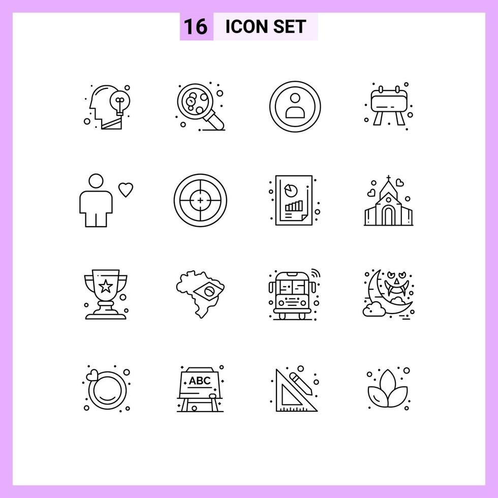 pacote de ícones vetoriais de estoque de 16 sinais e símbolos de linha para elementos de design de vetores editáveis de placa de nota de ciência de avatar favorito