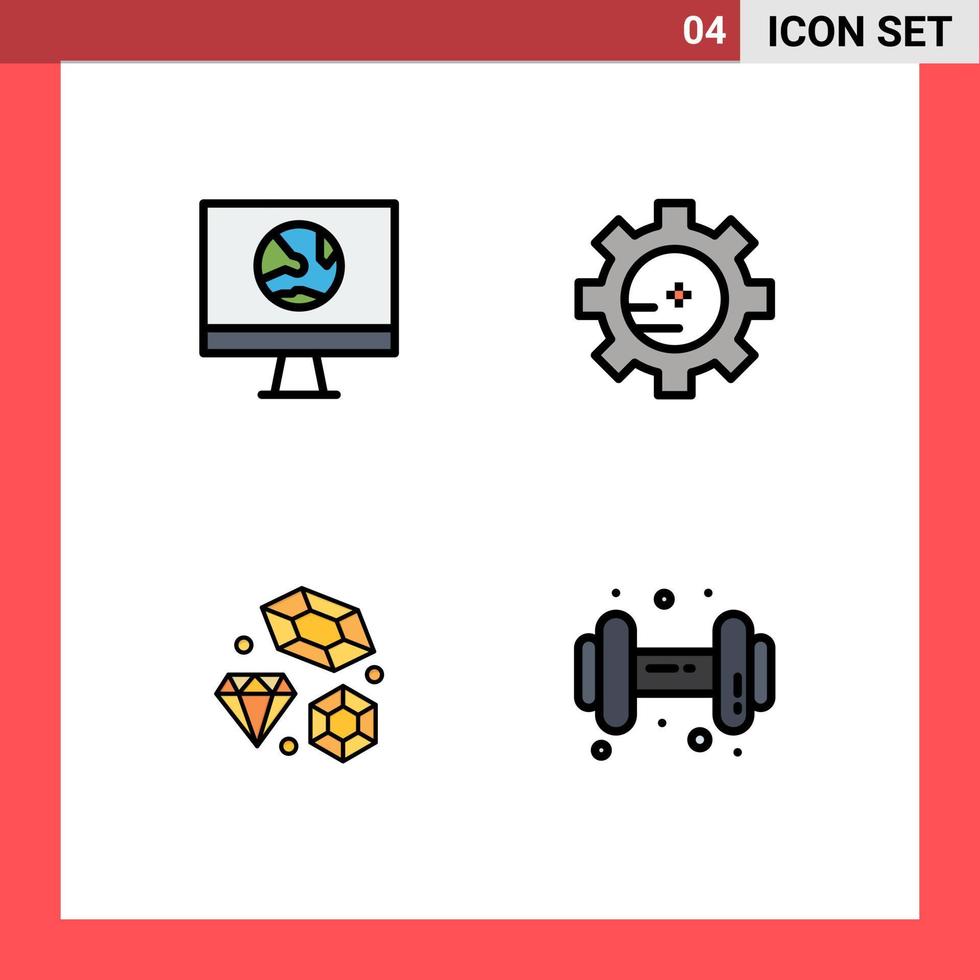 conjunto de pictogramas de 4 cores planas de linhas preenchidas simples do aplicativo, laboratório de configurações de internet, elementos de design de vetores editáveis de casamento