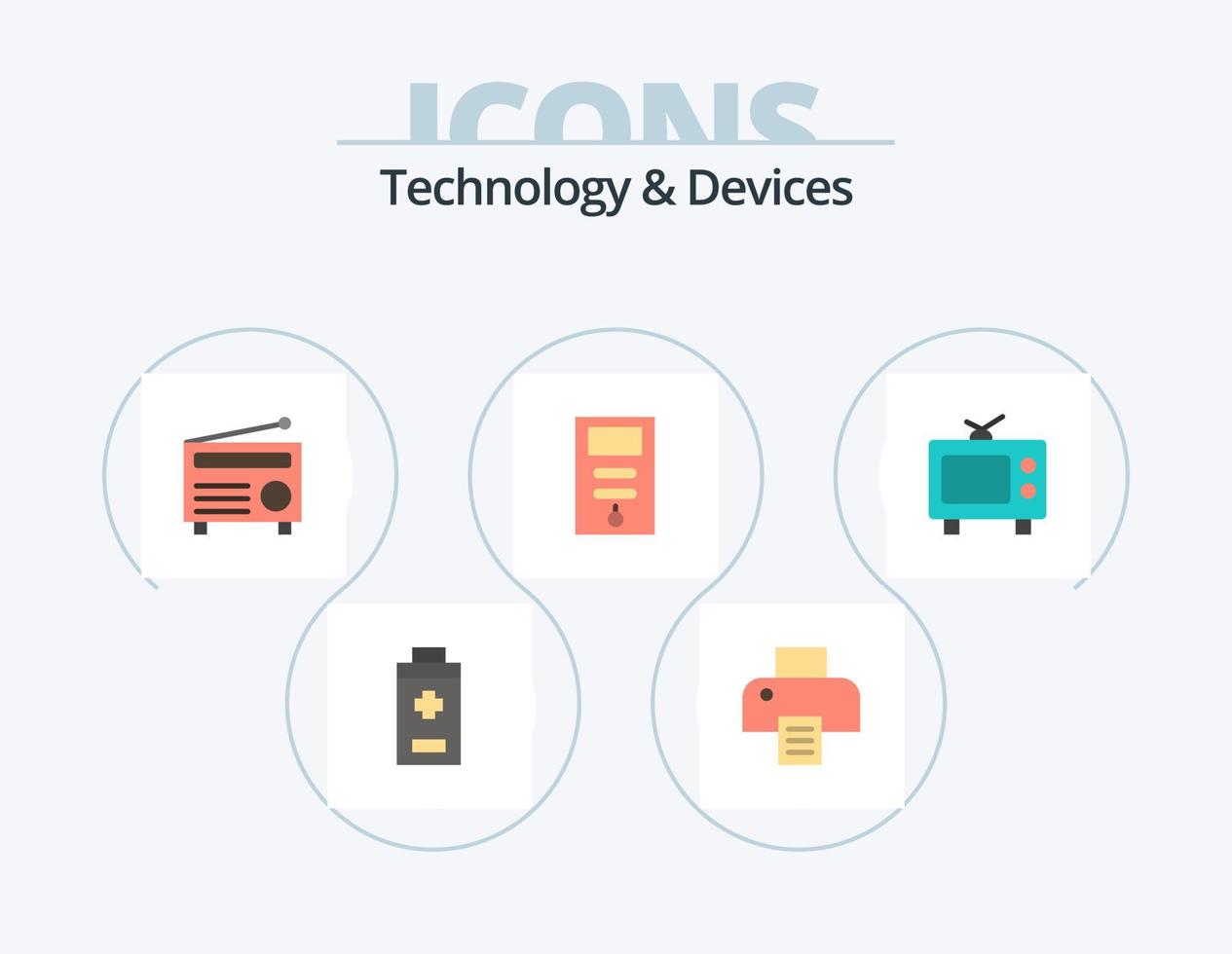 design de ícone do pacote de ícones planos de dispositivos 5. . televisão. áudio. televisão. pc vetor