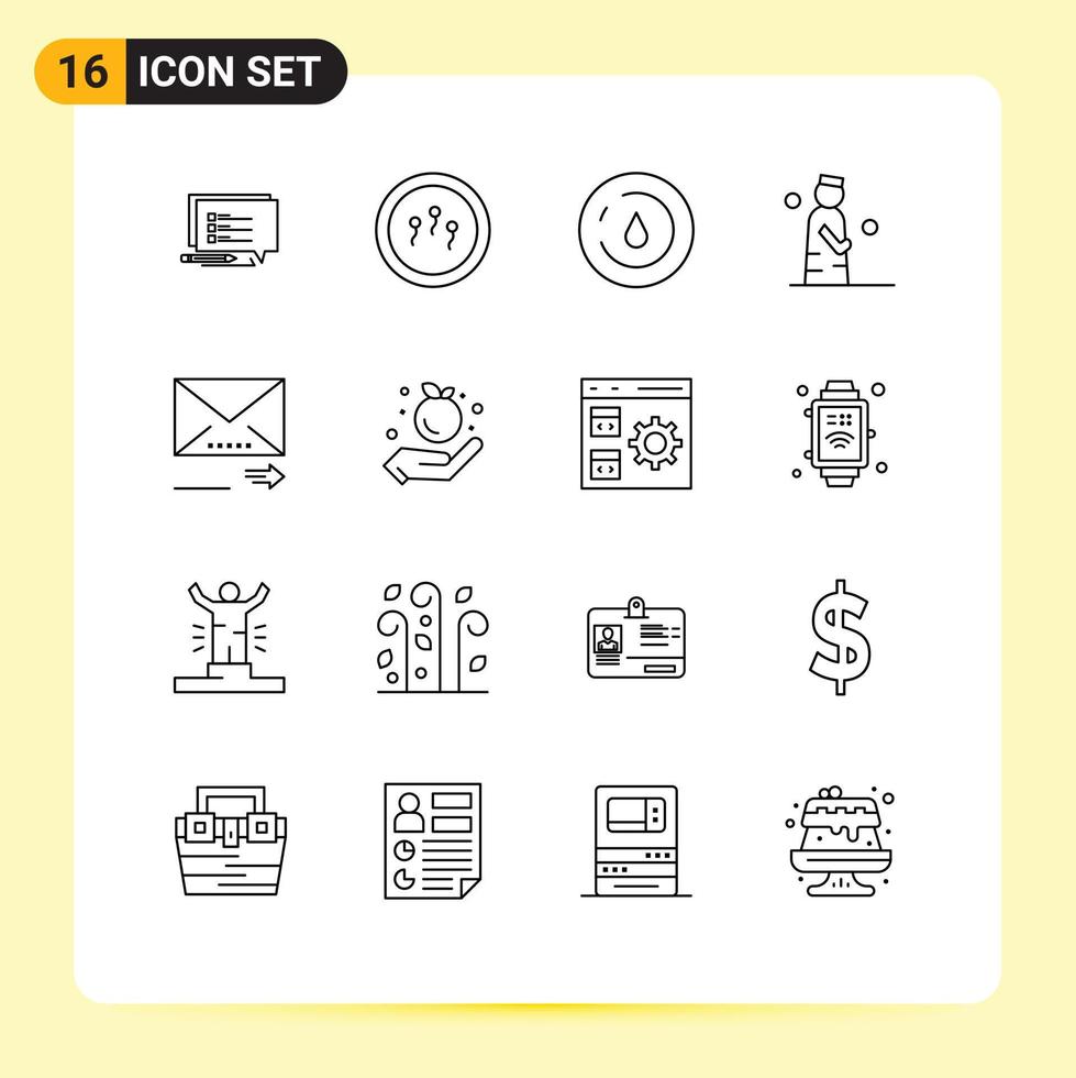 16 pacote de esboço de interface do usuário de sinais e símbolos modernos de elementos de design de vetores editáveis de energia de oração de e-mail muçulmano