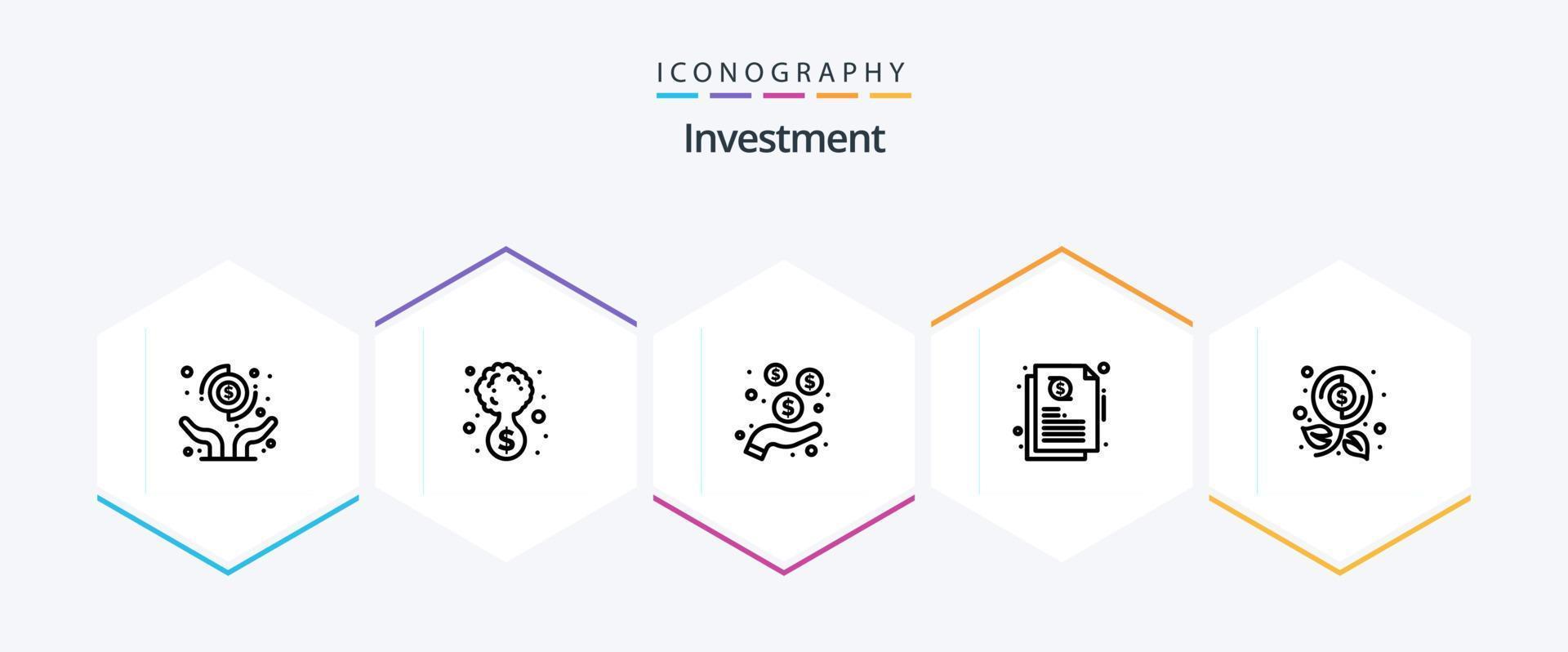 pacote de ícones de 25 linhas de investimento, incluindo dinheiro. orçamento. dólar. compartilhar. crédito vetor