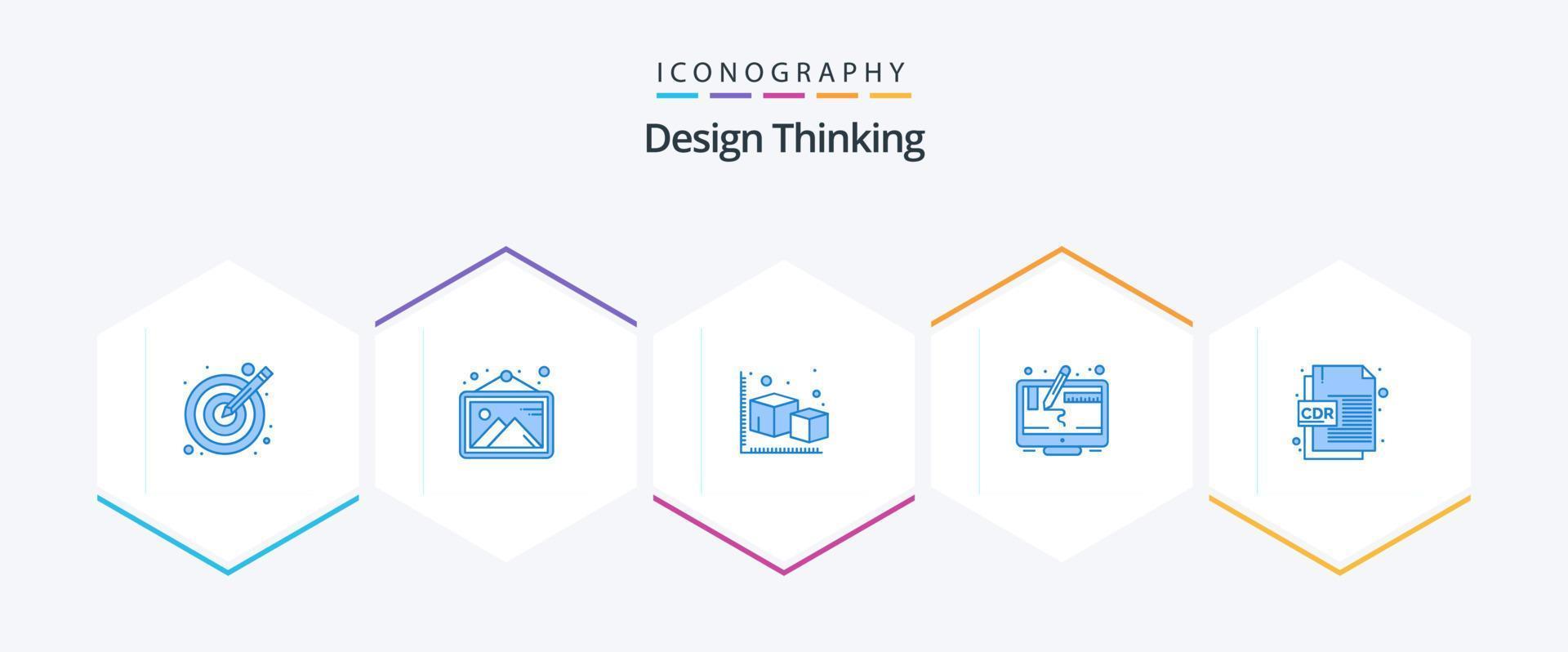 design thinking 25 pacote de ícones azuis, incluindo arquivo cdr. gráfico. 3d. Projeto. objeto vetor