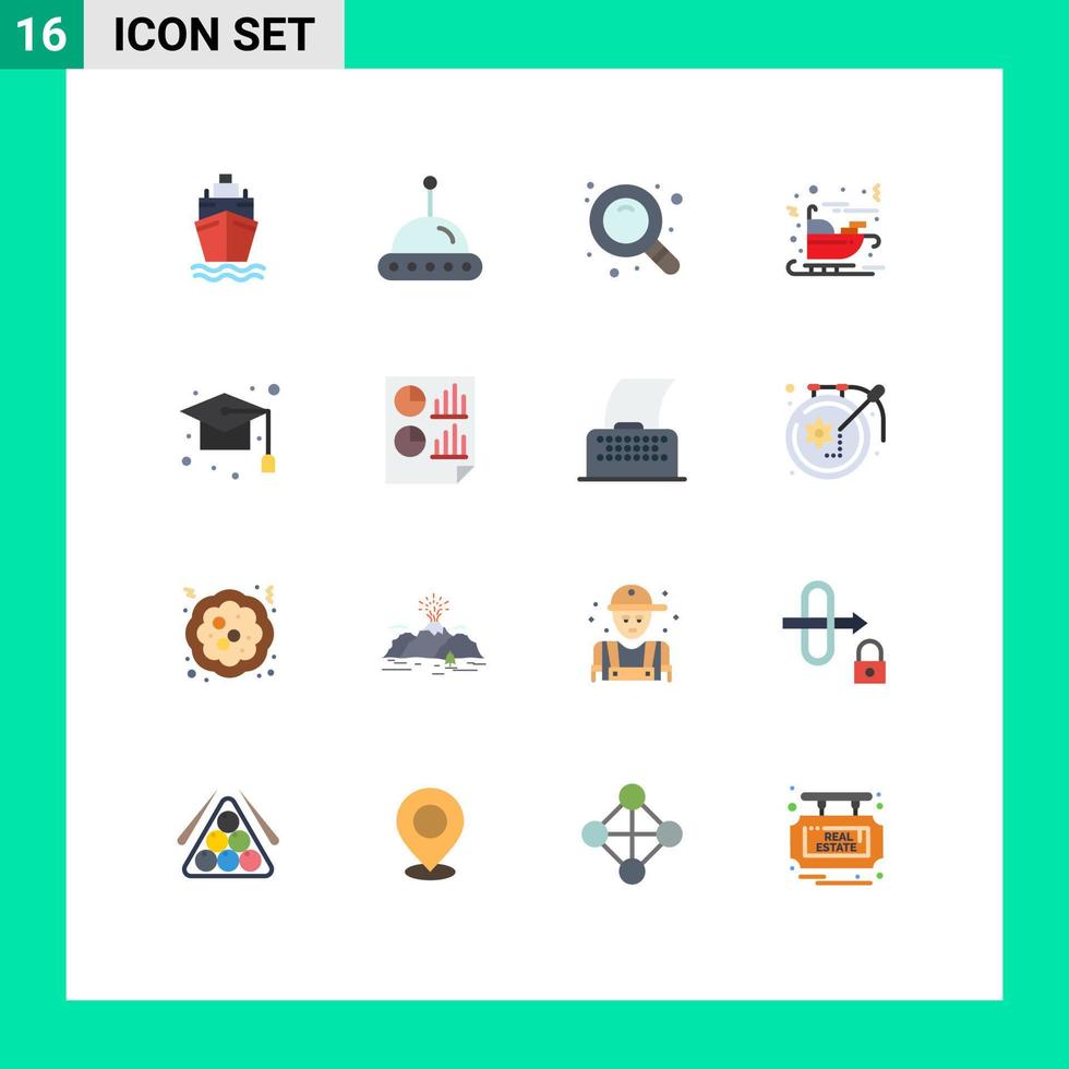 grupo de símbolos de ícone universal de 16 cores planas modernas de graduação de estudo encontre educação pacote editável de santa de elementos de design de vetores criativos